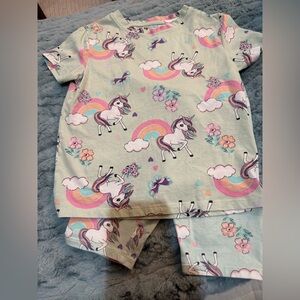 H&M Green and Pink Cotton Set with Unicorn Print Size 6